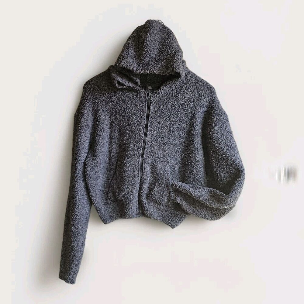 Skims Teddy Cropped Hoodie Womens Large XL Jacket Gray Zip Sherpa Dolman Soft
